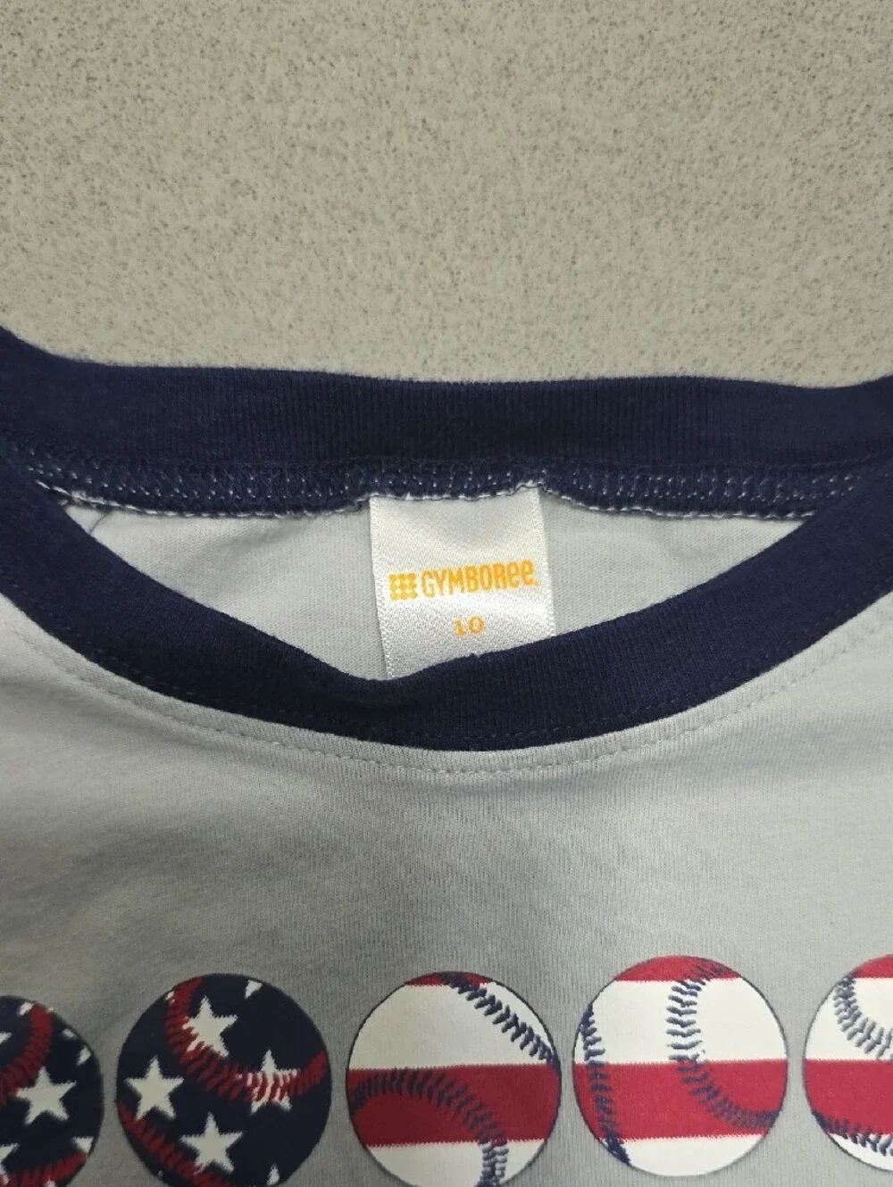 Gymboree Navy and White Raglan Long Sleeve Tee with Flag Dot Graphic